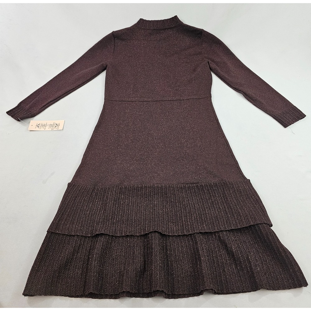 Nanette Lepore Brown Lurex Sweater Dress M Mock Neck Tiered NM2F11P61 $138 NEW - Picture 8 of 11